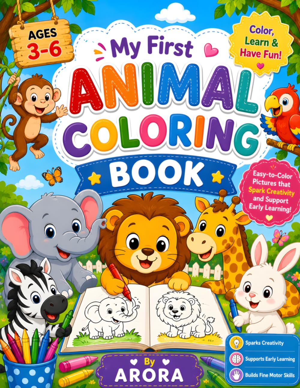 Amazing Animal: Fun Coloring Book for Little Kids: Fun and Easy Animal Coloring Pages for Kids Ages 3–6 | Cute Zoo, Farm, Jungle & Ocean Animals for Preschoolers and Toddlers