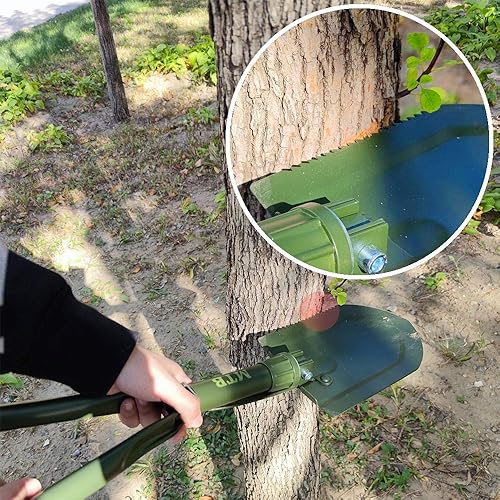 Miniatura 6 de MTB - Pala plegable militar para campamento, herramienta de entrenamiento de acero de alto carbono con borde de sierra de madera y funda de