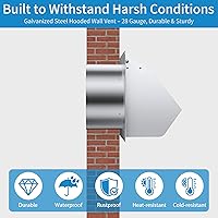 Vista 3 de Cubierta de ventilación de pared con capucha de 6 pulgadas con pantalla y amortiguador, cubierta de ventilación de pared de escape, cubierta