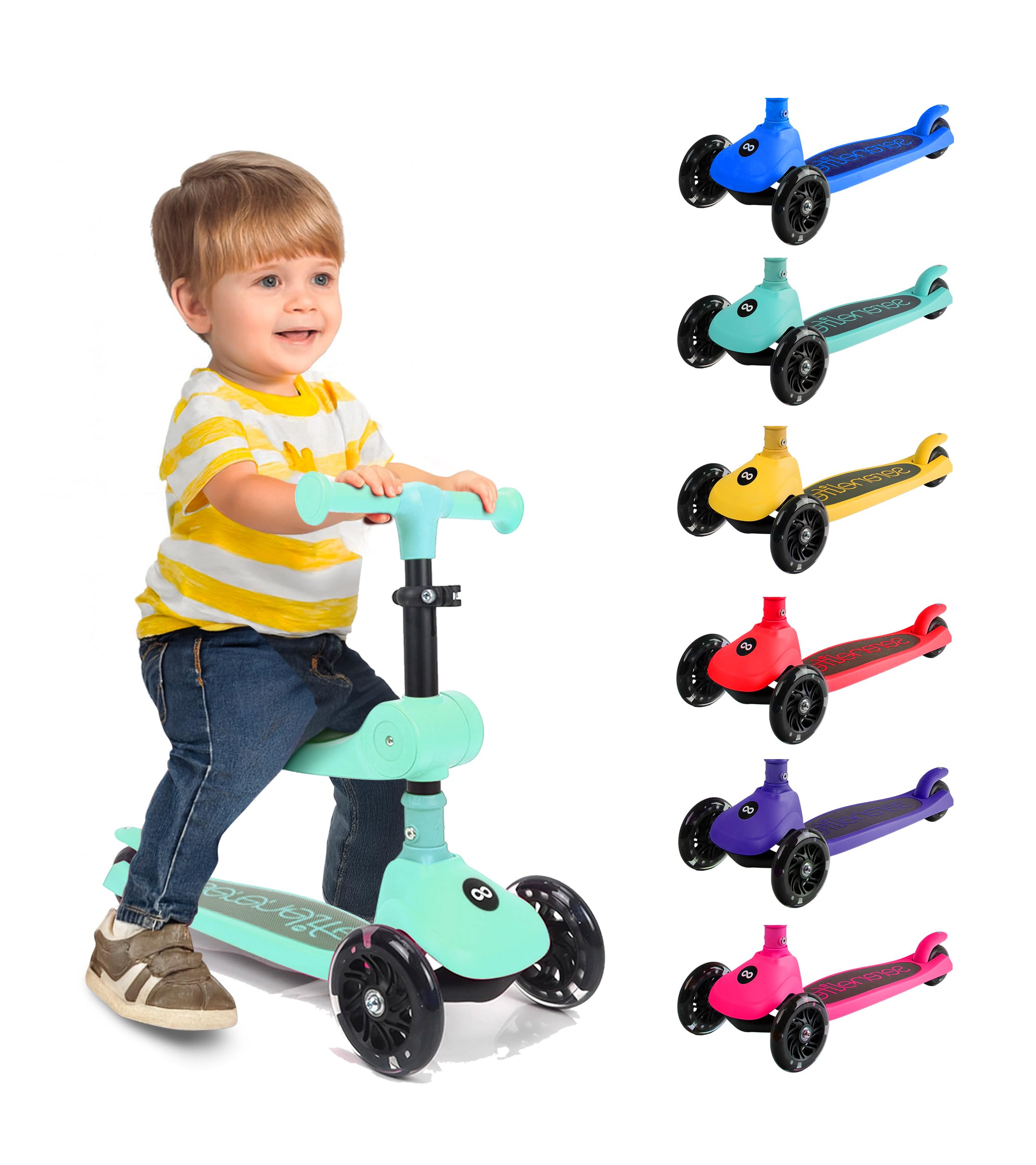 SereneLife 3-Wheel Foldable Kids Scooter – LED Wheel Lights, Adjustable Handlebar, Rear Foot Brake, Lean-to-Steer, Anti-Slip Deck – Ideal for Toddlers & Kids 3+, up to 110 lbs
