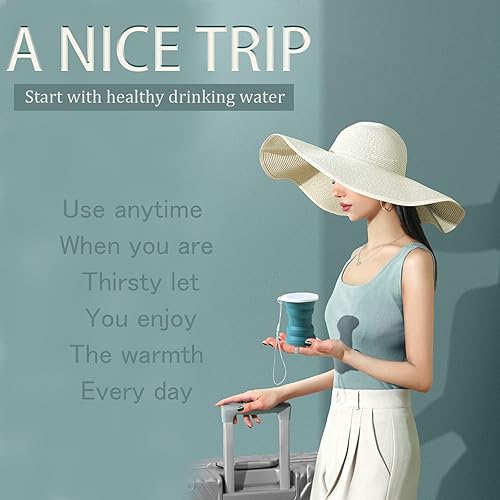 Miniatura 5 de Vaso de viaje plegable de silicona, paquete de 2 vasos de silicona plegables de 10.8 fl oz con tapa, juego de vasos expandibles, taza reutilizable