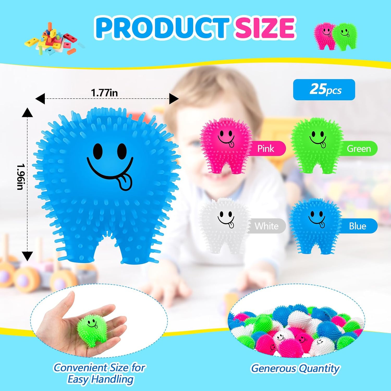 Silipull 25 Pcs Mini Tooth Toys Fidget Stress Relief Puffer Squeezy Dental Dentist Toys Birthday Party Gifts School Office Prizes, 2 Inch (Multicolored)
