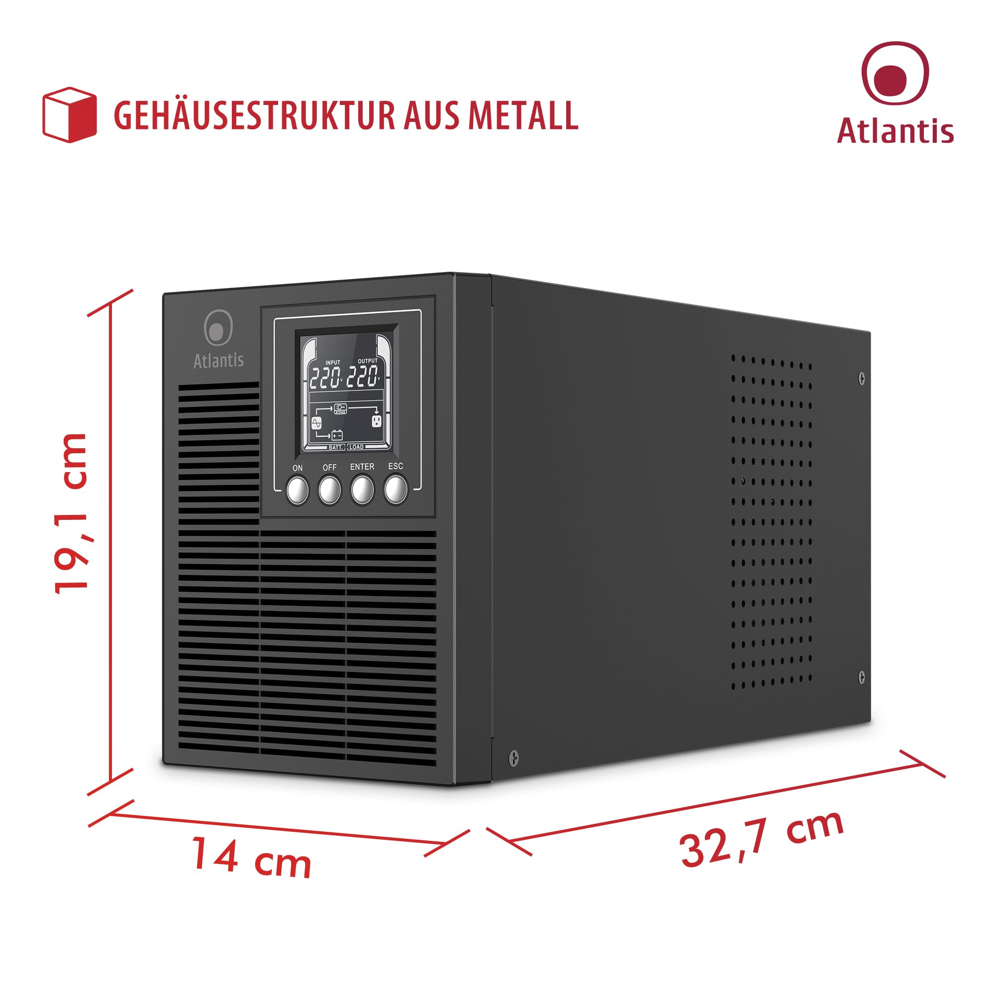 Atlantis A03-OP1002 USV OnLine USV-Server Doppelwandler Reine Sinuswelle 1000VA 900W – Bild 8