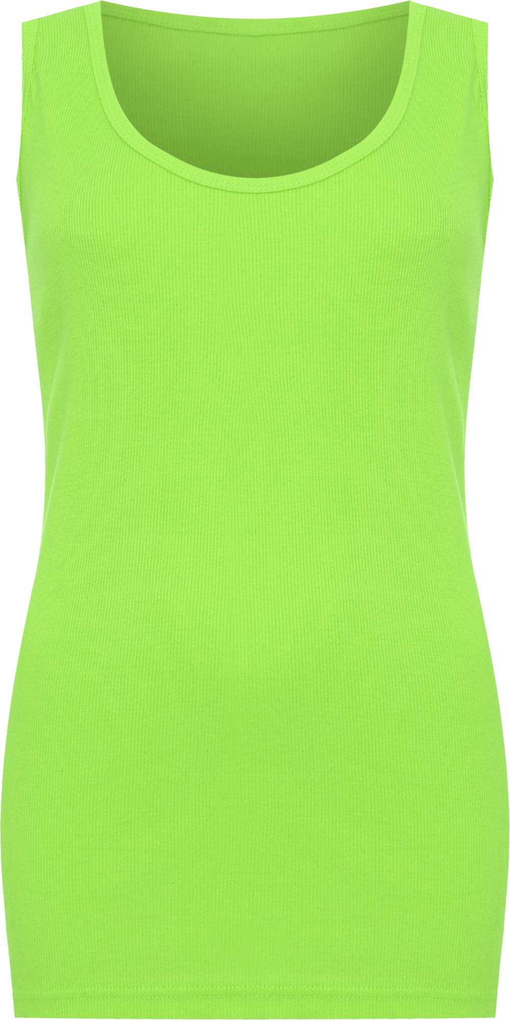 Wearall Women's Fluorescent Green Plus Size Plain Ribbed Sleeveless Scoop Neck Vest Top - 26-28