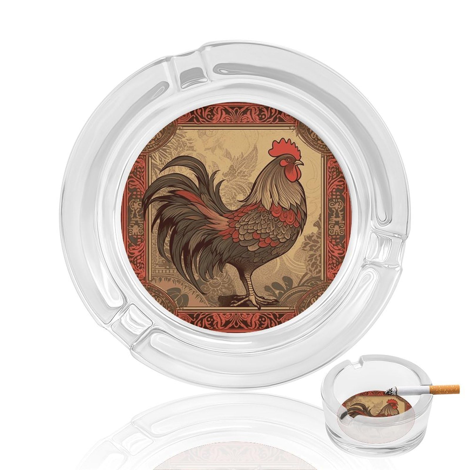 Cendrier en verre coq ancien résistant vent et lavable facilement