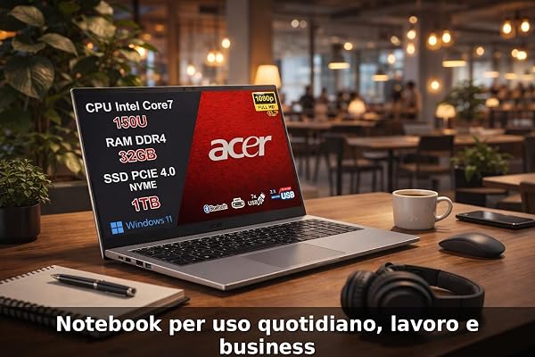 Acer Aspire Go 15 PC Portatile Notebook, CPU Intel Core 7 150U di nuova generazione fino a 5,4 GHz, RAM 32GB, SSD 1TB, Wi-Fi 6, Display 15,6" Full HD Antiriflesso, USB Type-C, Windows 11, Silver - 2