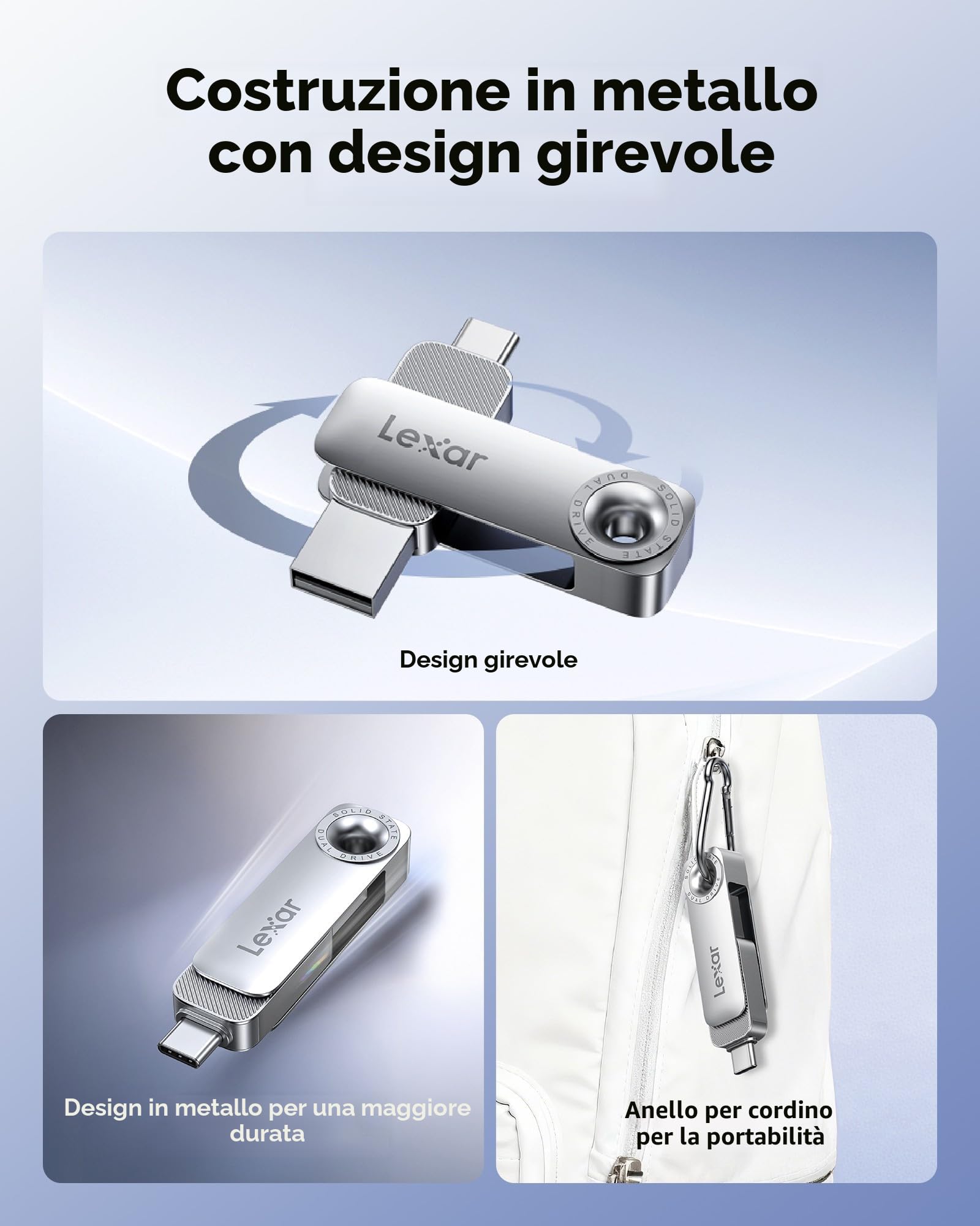 Lexar D50E 128GB Unità A Stato Solido Doppia USB-C USB-A 400MB/s Lettura 360MB/s Scrittura