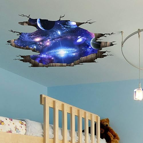 Miniatura 3 de MINIDUO 3D Universo azul galaxia decoración de pared para el hogar, espacio exterior extraíble, planeta galaxia, arte murales de pared, calcomanías