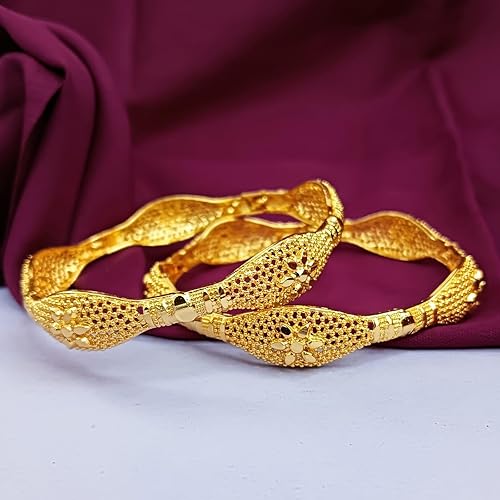 Miniatura 2 de Efulgenz Indian Bangle Set for Women Dubai Style Bangle Set Indian Gold Tone Floral Engraved Bangles Bracelet Indian Bridal Jewelry for Wedding