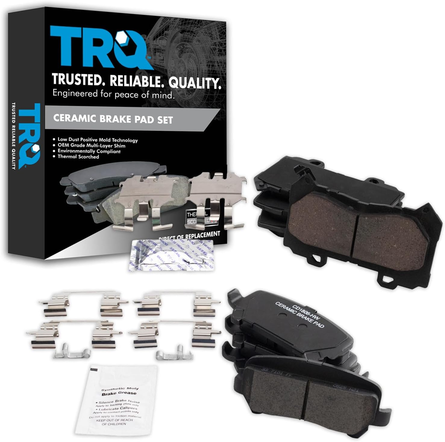 TRQ Front and Rear Ceramic Brake Pad Set (Vehicle-Specific Fit)