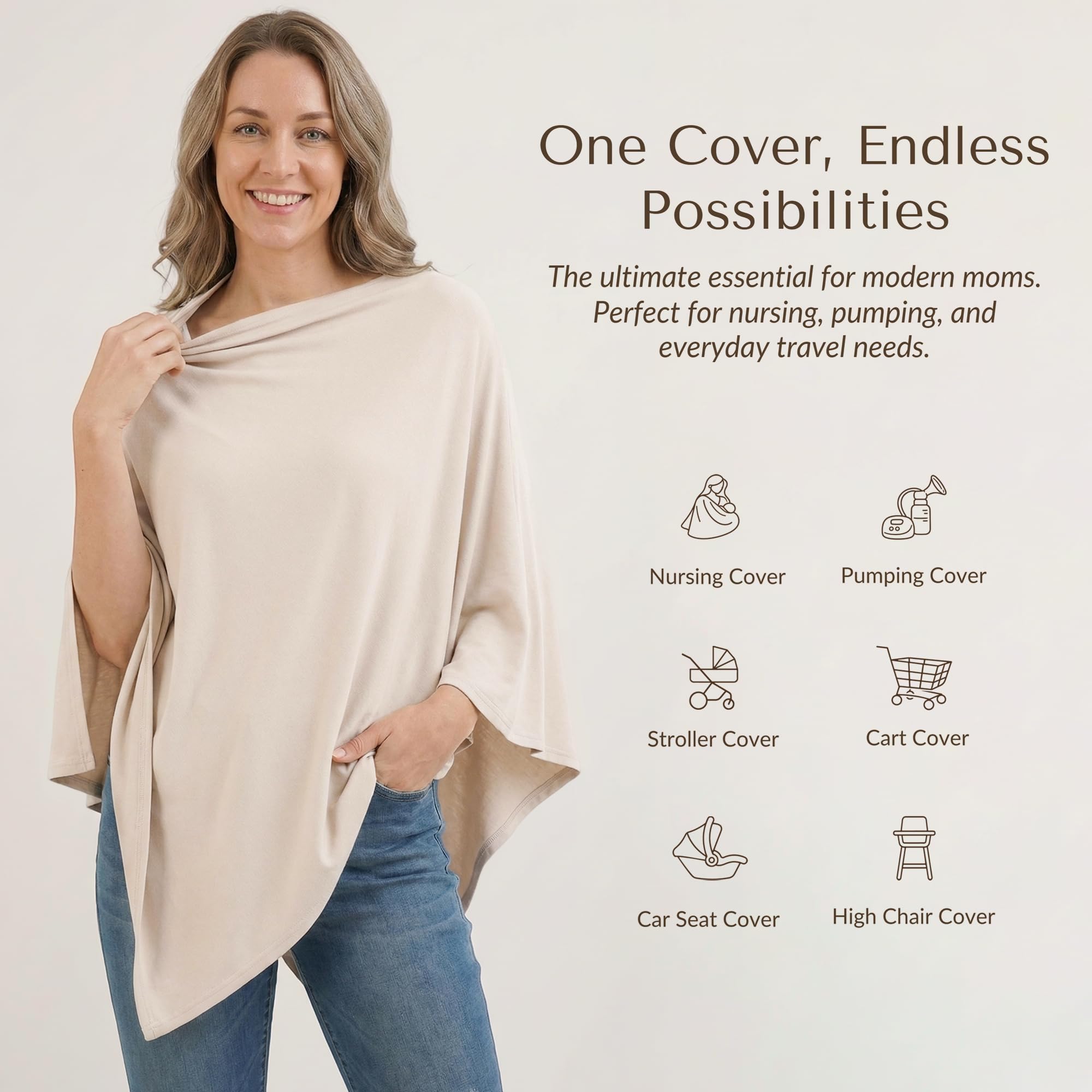 Konssy Funda de lactancia de punto para lactancia, 360 grados de privacidad completa, transpirable, toldo multiusos para asiento de coche (beige)