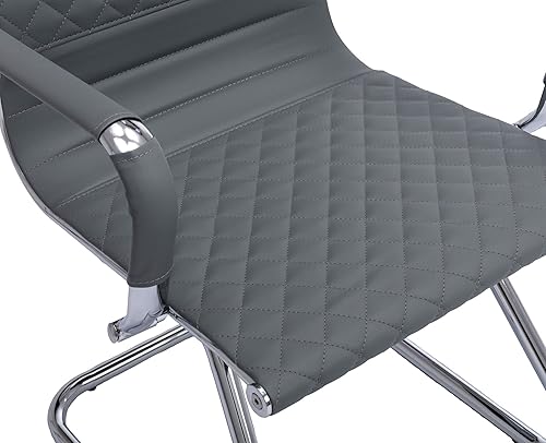Miniatura 5 de VESCASA Sillas de oficina para invitados con respaldo de diseño de rejilla rómbica, sillas de recepción de piel sintética con brazos para sala de
