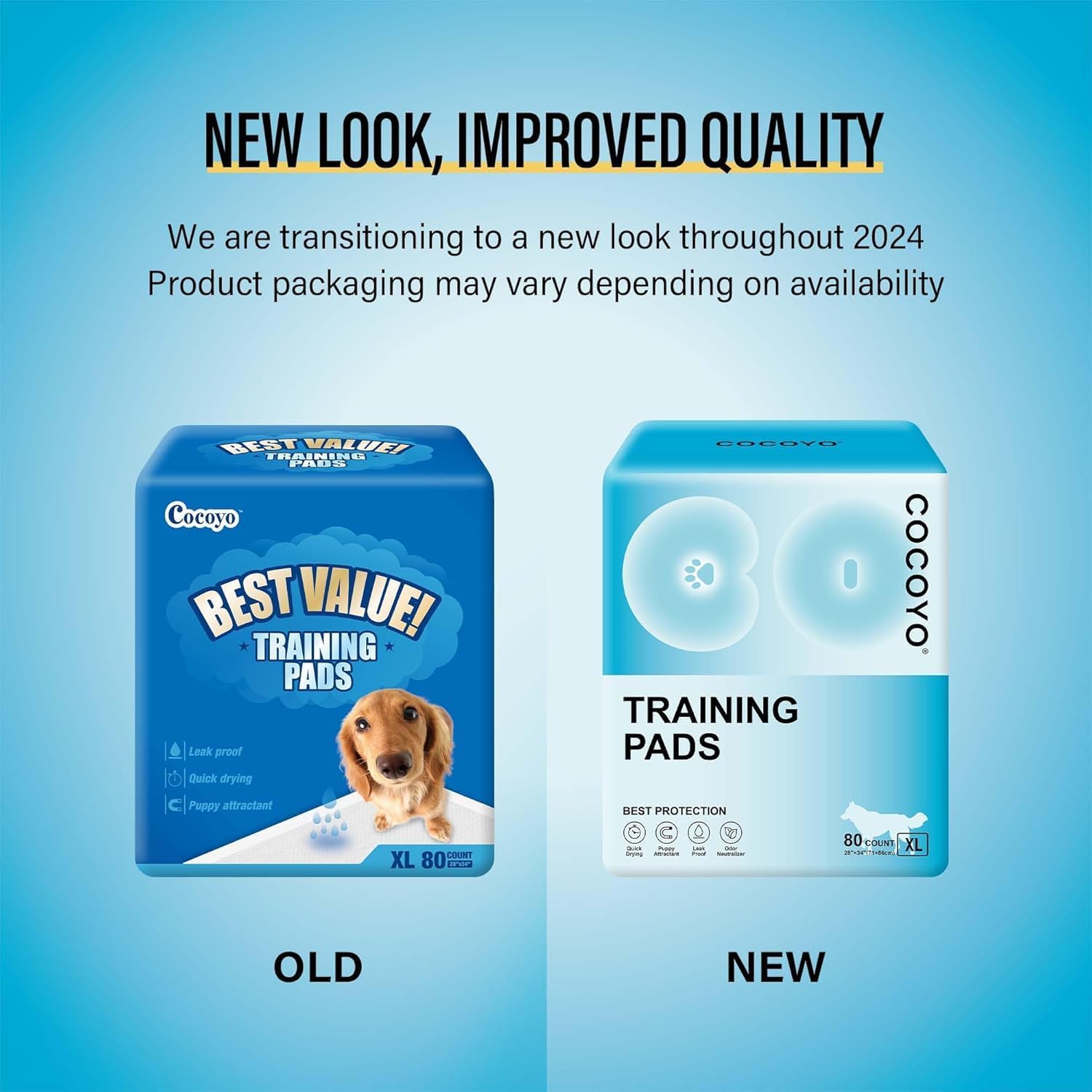 COCOYO Best Value Training Pads, 28" by 34" XL, 2Packs,160 Count Premium Puppy Pads,Blue and White