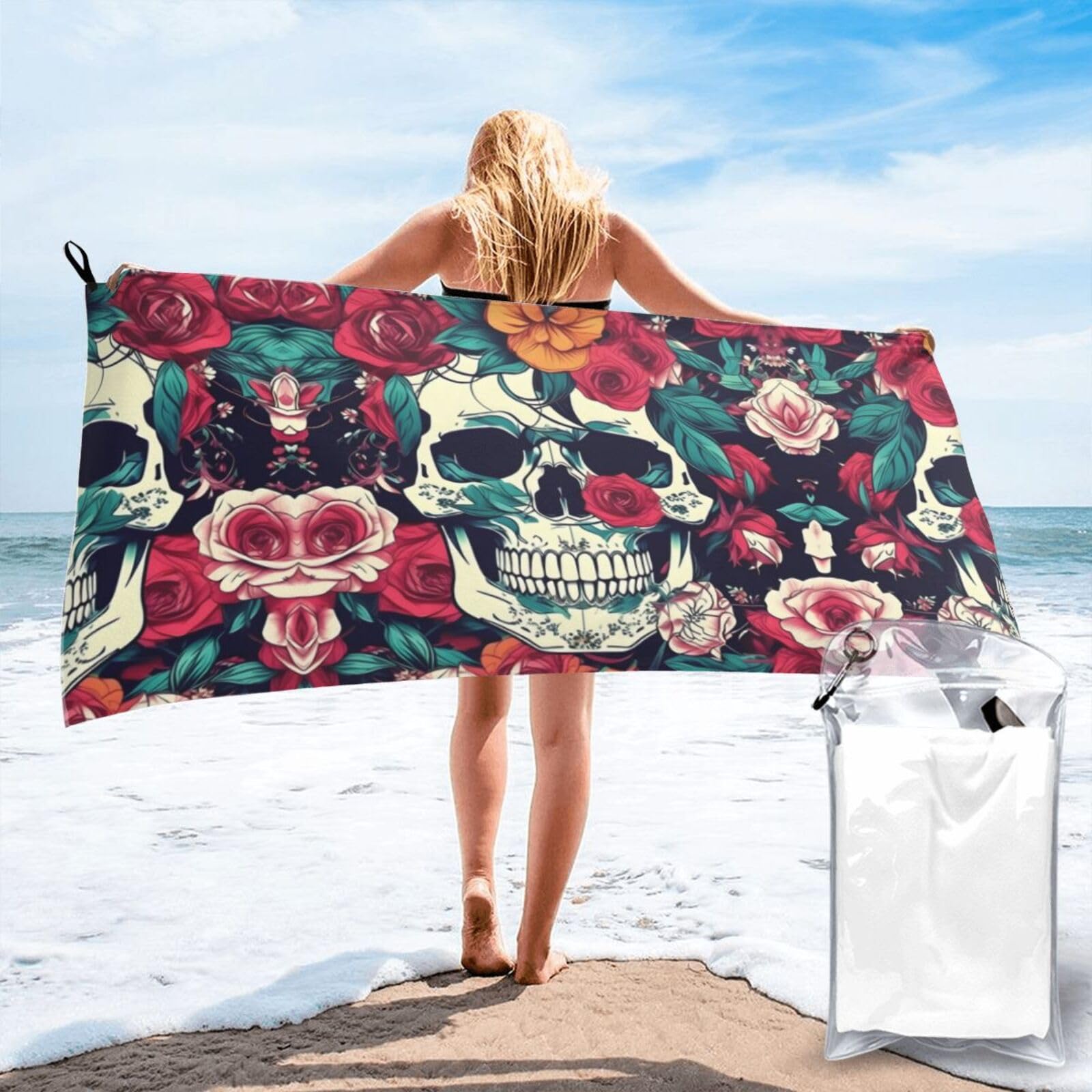Toalla de piscina grande de secado rápido con estampado de calavera