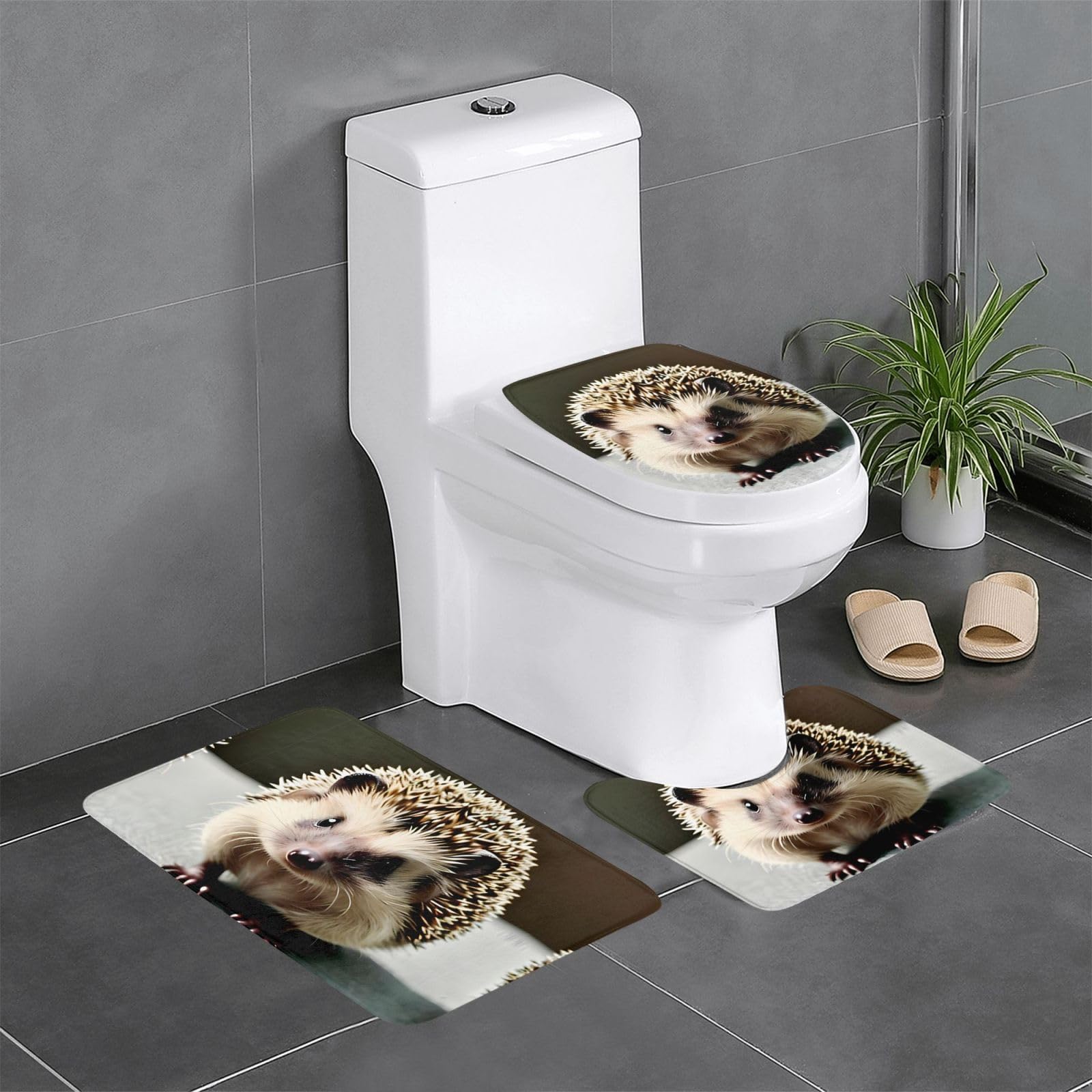 Juego de 3 alfombras de baño de erizo (24x16") en felpa ultra suave para mayor comodidad