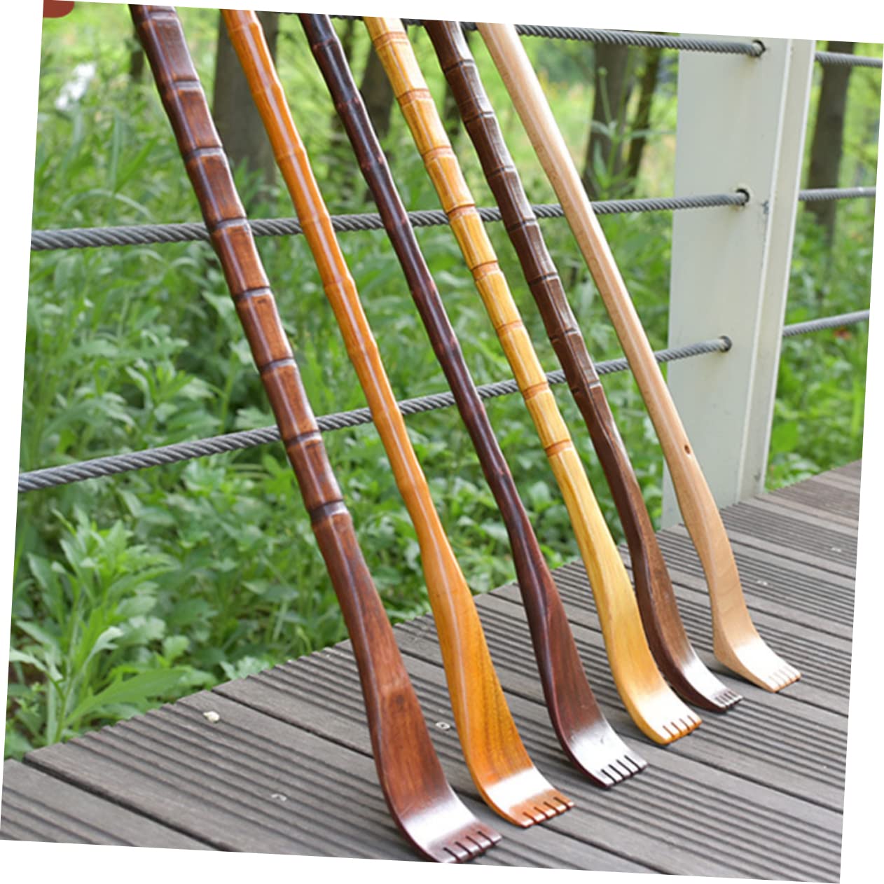 minkissy 6 Piezas rascador terapéutico de espalda masajeador para rascarse la espalda zuecos rascador de madera rascador de espalda mango largo herramienta embudo Bambú rojo