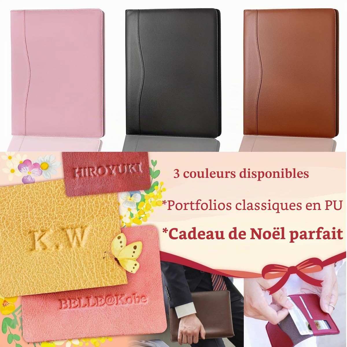 Portfolio en Cuir PU A4 Porte Documents Organisateur Multi-poches avec Tablette Magazine