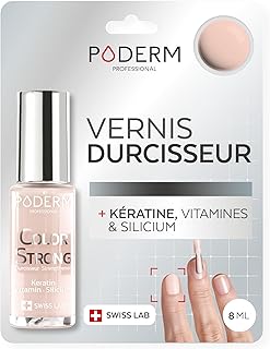 PODERM Vernis Durcisseur Ongles – Biotine, Silicium, Kératine | Répare & Fortifie les Ongles Abîmés, Fragilisés, Cassants par Vernis Semi-permanent & Vieillissement | Swiss Made - Rose Poudré