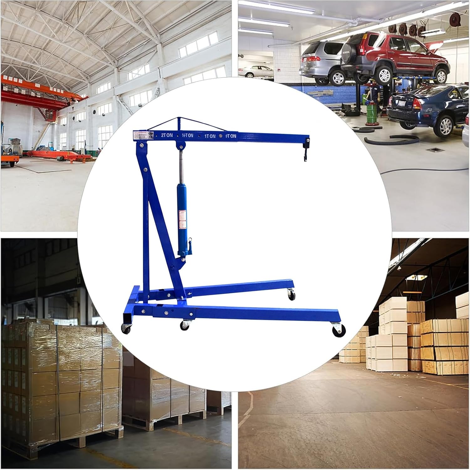 Engine Hoist 2 Ton Folding Engine Hoist Cherry Picker Ship Crane Hoist Lift, 4409lbs Heavy Duty Carbon Steel Pickup Truck Jib Cranes