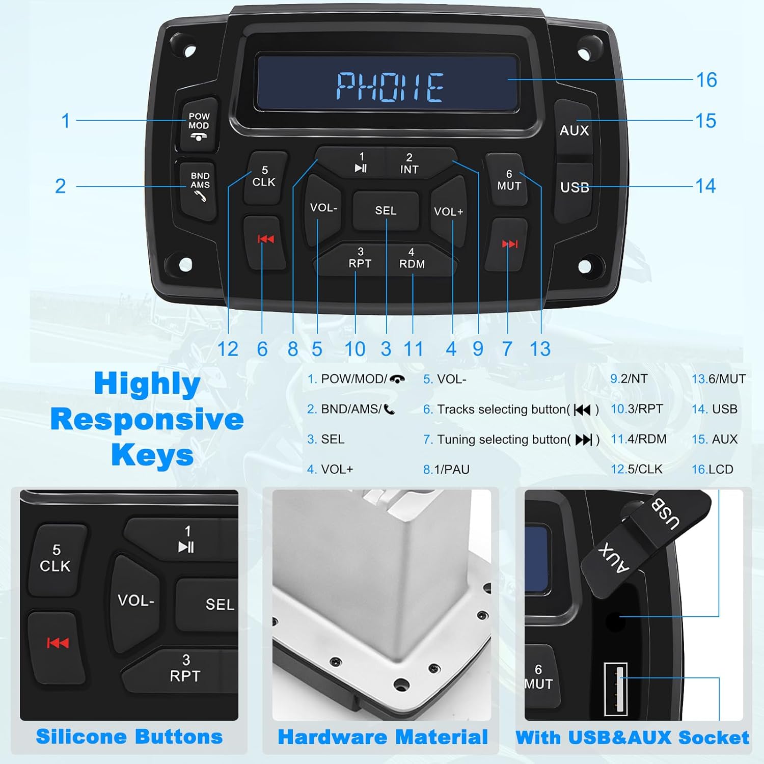 Geloo Marine Radio Receiver Waterproof Boat Stereo Radio System with AUX-in Subwoofer Pre-Amp EQ, AM/FM Radio Receiver Digital Media MP3 Player USB Input for Motorcycle Boat Golf Cart Truck 5 71LCV5FG7EL. AC SL1500