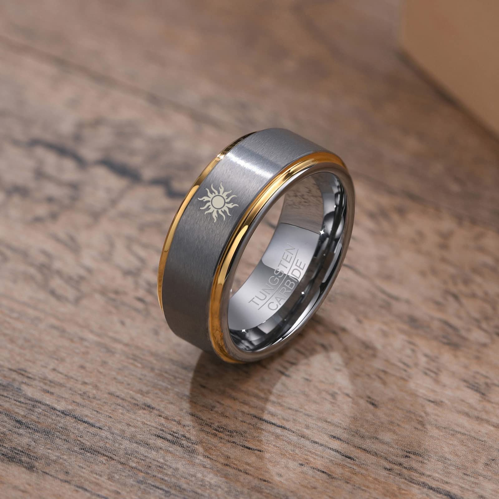 Gualiy Bague Mariage Tungstène Couple 8MM Lune et Soleil Bagues Mariage Homme Taille 54-67