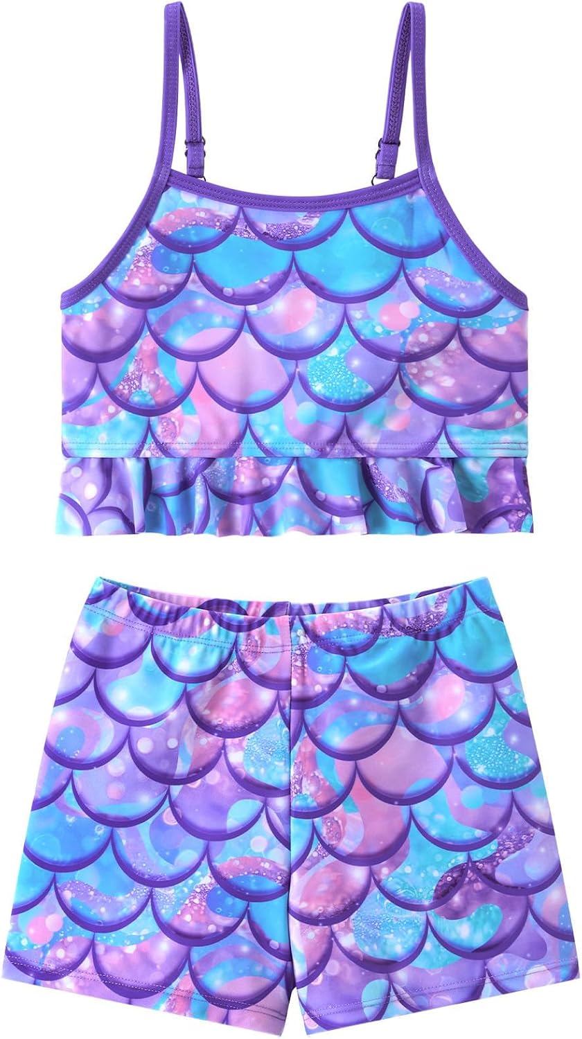 Girls Tankini Swimsuit 2 Pieces Mermaid Bathing Suit Little Girls Summer Beach Rash Guard Swimwear for 3-6 Years