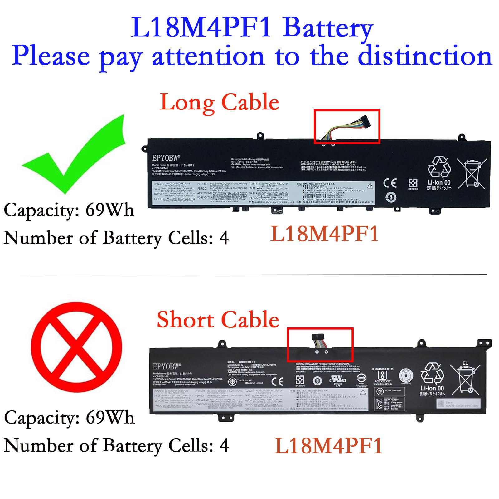 Amazon.com: EPYOBW L18M4PF1 Laptop Battery 69Wh 4500mAh 4-Cell