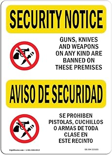 OSHA Security Notice Sign - Knives Weapons Banned Bilingual | Rigid Plastic Sign | Protect Your Business, Work Site, Warehouse & Shop Area | Â Made in The USA