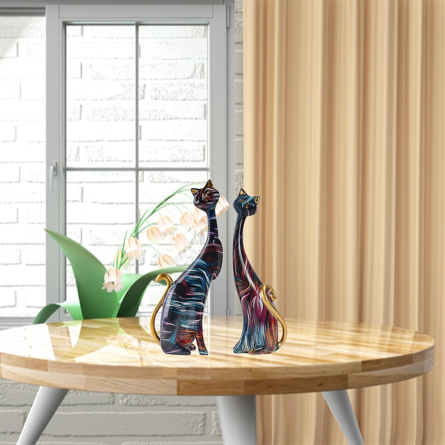 Resin Cat Statue Sculptures,Bookshelf Decorations Cat Figurines,Animal Art Statues,Oil Painting Art Sculpture,for Home Office Hotel Bookshelf Desktop Decoration,A4