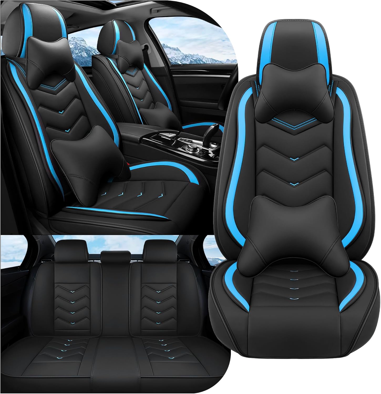 Car Seat Covers Fit for Jeep 2000-2026, Stylish Sport Seat Covers, Waterproof Wear-Resistant Premium Nappa Leather Car Seat Covers.(Full Set with Pillow/Black Blue)