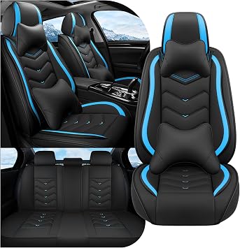 Car Seat Covers Fit for Hyundai Elantra 2000-2026, Stylish Sport Seat Covers, Waterproof Wear-Resistant Premium Nappa Leather Car Seat Cover.Full Set with Pillow/Black Blue