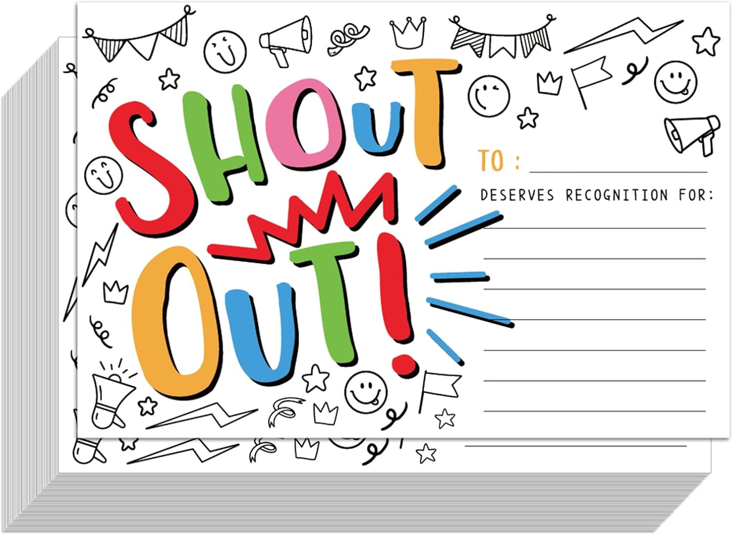 240Pcs Doodle Shout Out Cards for Employees Office Staff Teachers Students Coworkers Positive Appreciation and Recognition Reward Cards Encouragement Card for School or Work Bulletin Boards 6x4 in