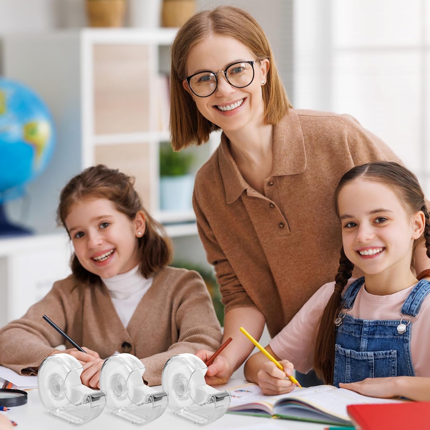 100 Pack Invisible Tape with Dispenser Bulk 0.7 x 1000 Inchs Tapes and Refillable Desktop Tape Dispensers for DIY, Gift Wrapping, Repairing, Home and Office Applications