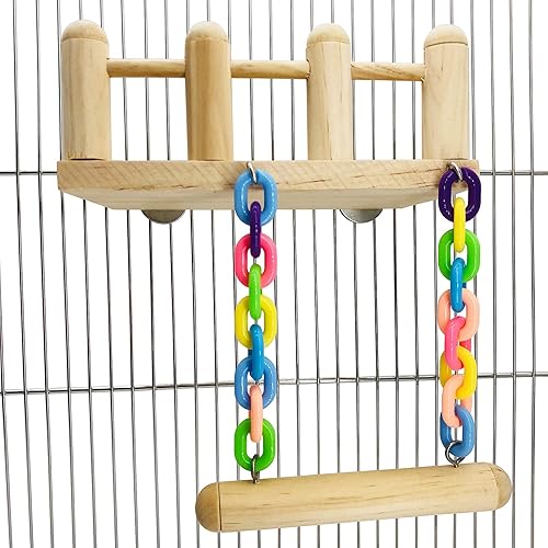 Miniatura 4 de Gimnasios de madera para pájaros con escalera de escalada y columpio de madera acrílica para mejillas verdes, tortolitos, pinzones, conures
