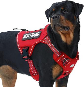 AUROTH Tactical Dog Harness for Large Dogs No Pull Adjustable Pet Harness Reflective K9 Working Training Easy Control Pet Vest Military Service Dog Harness Red XL