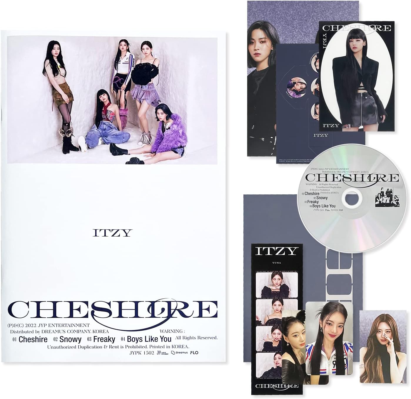 ITZY - [CHESHIRE] (STANDARD - B Ver.) Photobook + Photocard + CD-R + Lyric Paper + Neon Photocard + 4-Cut Film + Photo Cube + Clear Photocard + Poster + 2 Pin Button Badges + 4 Extra Photocards
