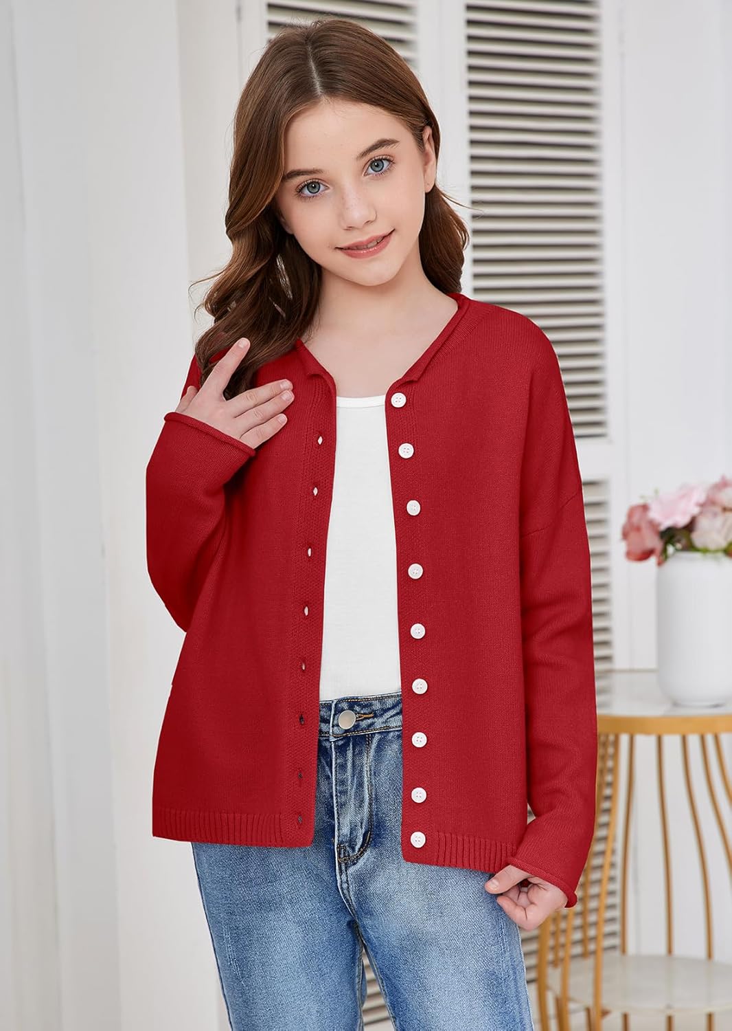 ZDC Girls Button Down Cardigan Sweaters Kids Long Sleeve Fall Winter Soft Knit Casual Sweater Tops - Image 5