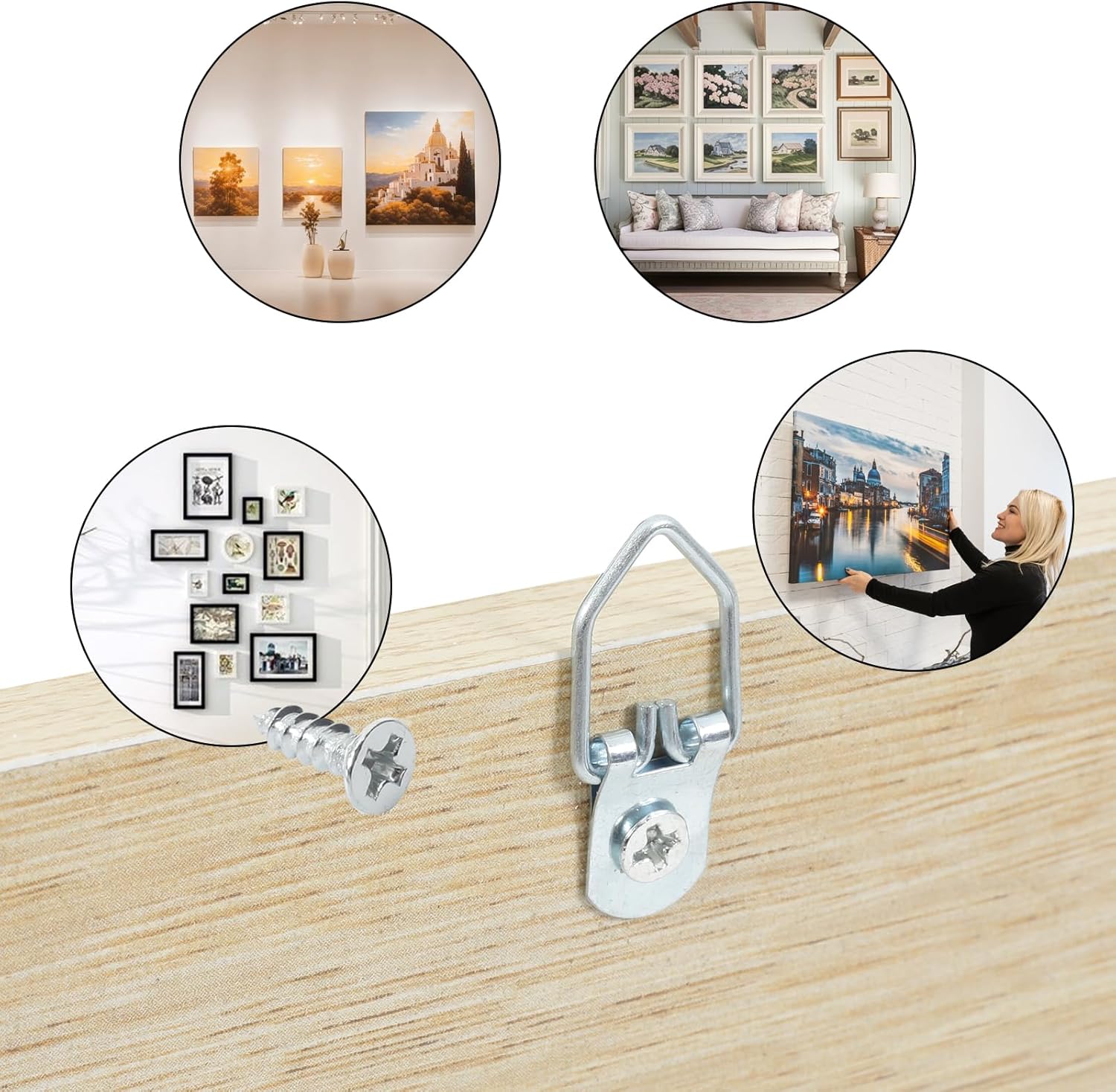 D-Ring Picture Hangers with Screws 100 Pcs, Single Hole Picture Hanging Hardware, Picture Hooks for Mirror, Clock, Decoration, Paintings, Artwork Picture Frame