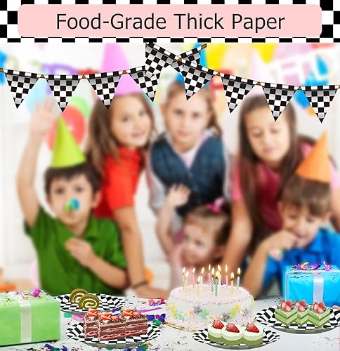 Miniatura 5 de SietDESEO 50 platos de auto de carreras de 9 pulgadas, platos de papel a cuadros blancos y negros para fiestas temáticas de carreras, cumpleaños,