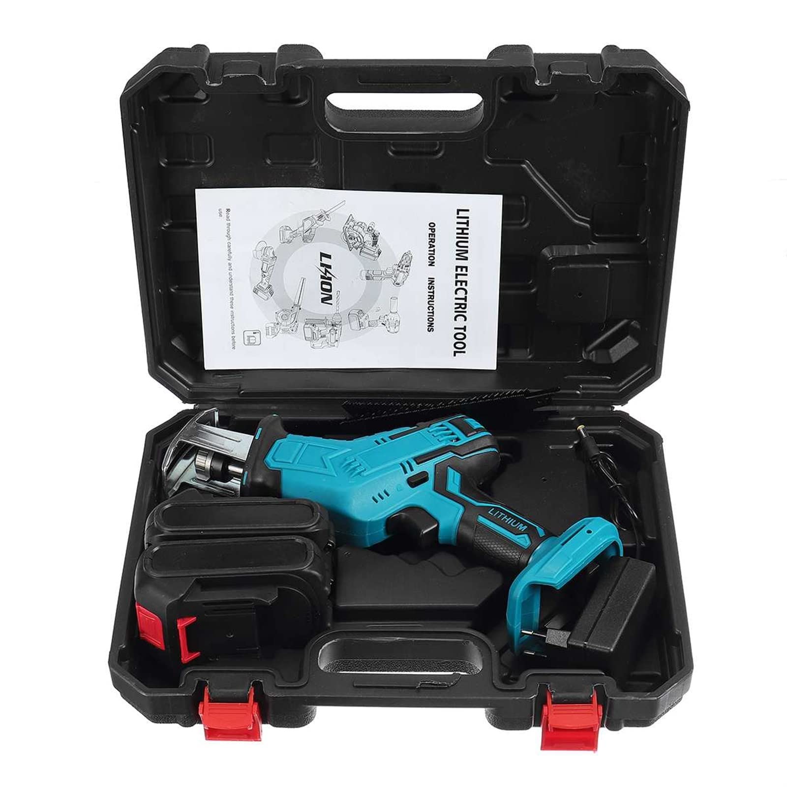 88VF Sega a sciabola elettrica a batteria a lama alternativa taglierina for legno ricaricabile Sierra Sable Seghetto for 18V,Macchine efficienti(2 Battery Black)