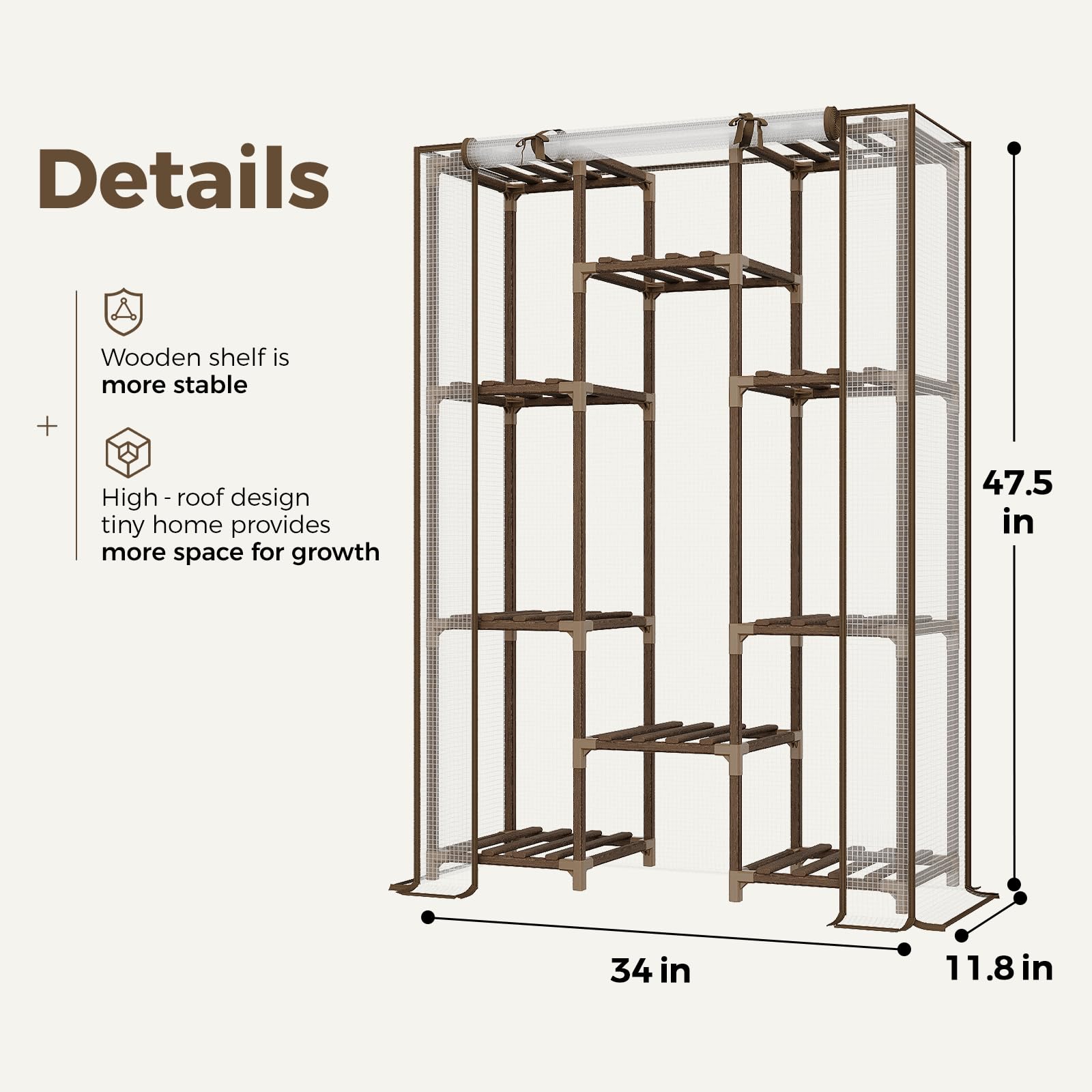 Bamworld Serra da Interno ed Esterno, Serra Alta in Legno per Piante Multiple, 10 Livelli Porta Piante Grande per 11 Vasi, Serra Calda per Angolo Stanza Balcone Giardino Patio