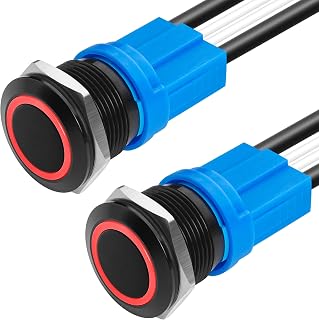 LED Latching Push Button Switch, Aluminum Alloy, IP67 Waterproof 5-24V 20A 1NO, with Wire Socket Plug (2, Red, 16mm)