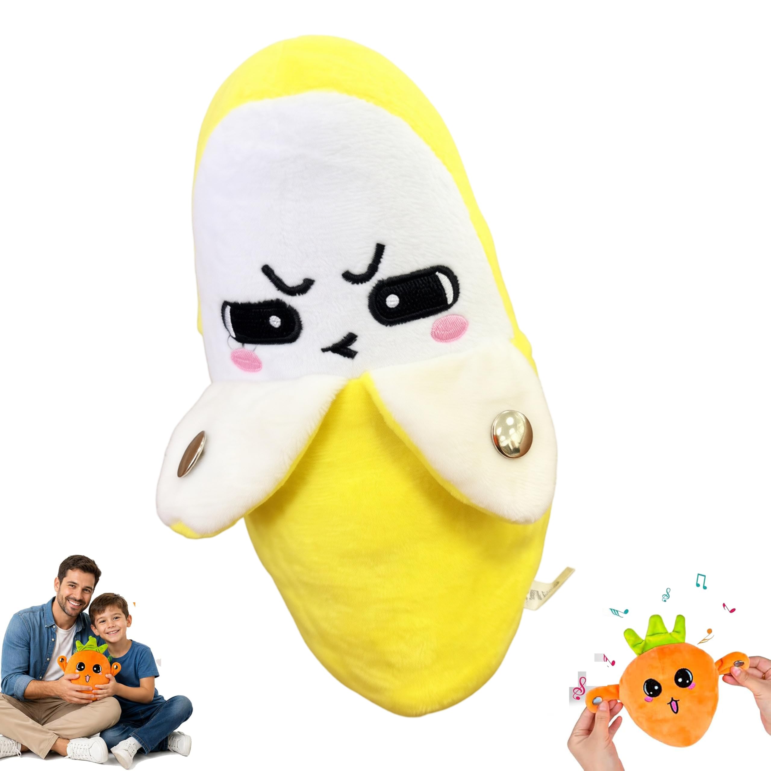 Interactive Music Plush Toy, Touch Sensor Fruit Piano Stuffed Animal with Recording & Mimic Function, Educational Musical Sensory Toy for Baby Early Learning (Banana)