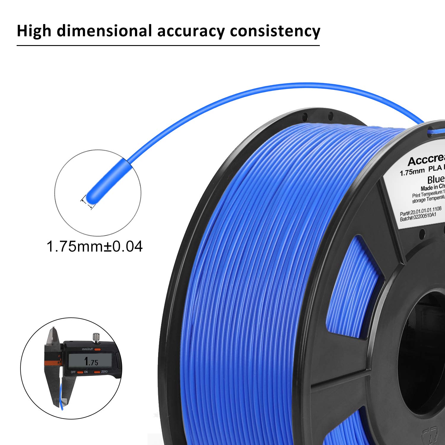 ACCCREATE 1.75mm PLA Filament, 3D Printer Filament, Dimensional Accuracy +/- 0.03 mm, 2.2 LBS(1 KG) Spool, Filament for 3D Printers, Blue