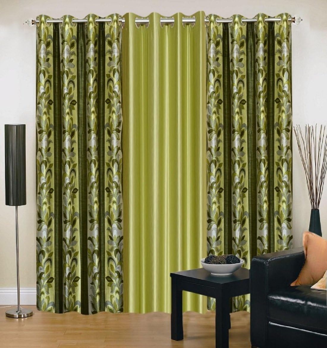 Galaxy Home Decor Polyester Grommet Curtain (4 X 5 feet, Green) Pack of 3