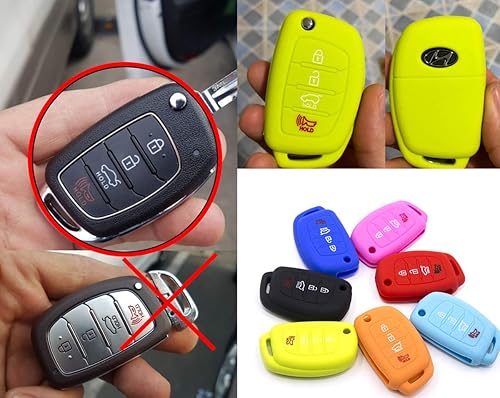 Miniatura 4 de LIGHTKOREA Funda de silicona plegable con 4 botones para Hyundai Santa Fe Sonata Elantra Azera Tucson, Rosado