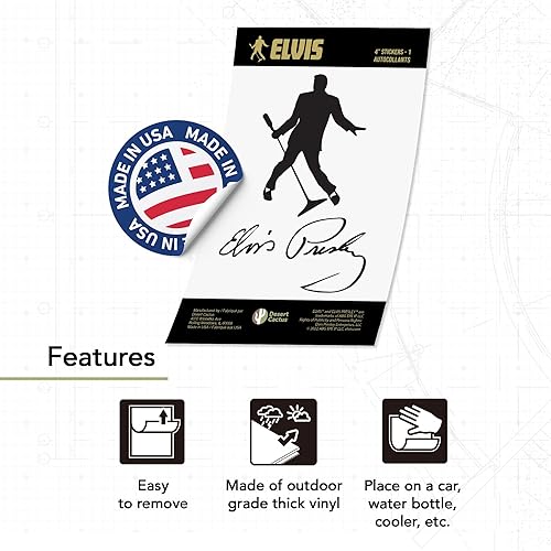 Miniatura 4 de Desert Cactus Elvis Presley - Calcomanía de vinilo para laptop, botella de agua para automóvil, álbum de recortes (4 pulgadas) (versión 1)