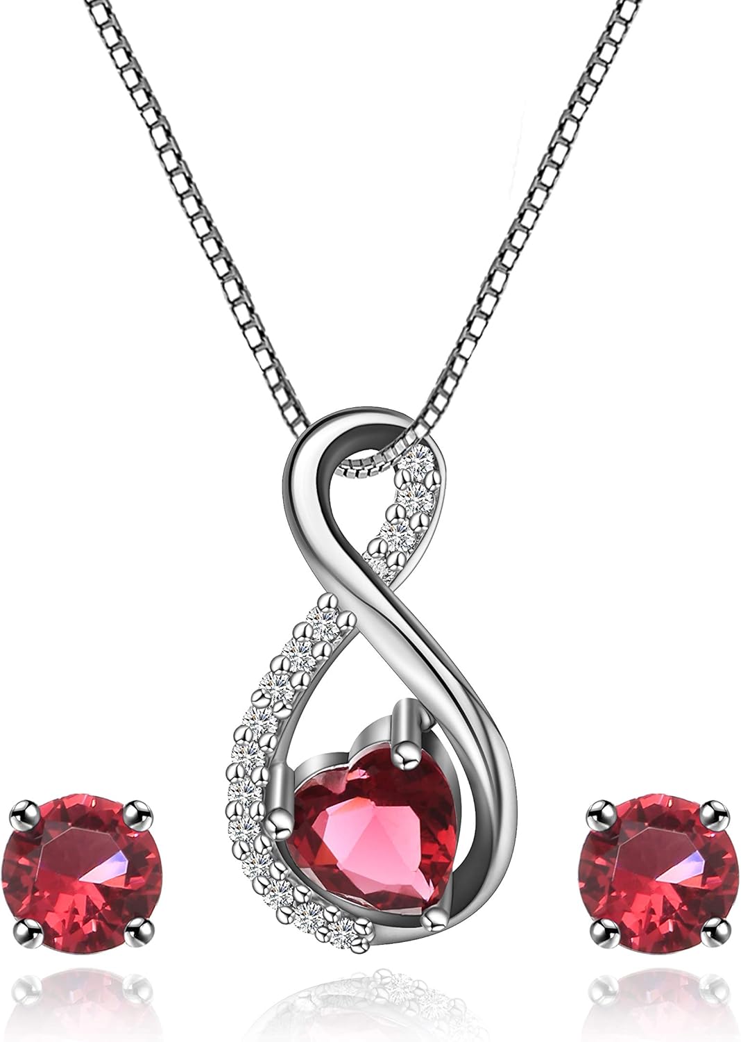 AMYJANE Cubic Zirconia Bridal Jewelry Set - Women's Sterling Silver CZ Crystal Infinity Pendant Necklace Stud Earring Set for Wedding Bride Bridesmaids Platinum Plated Infinity Jewelry