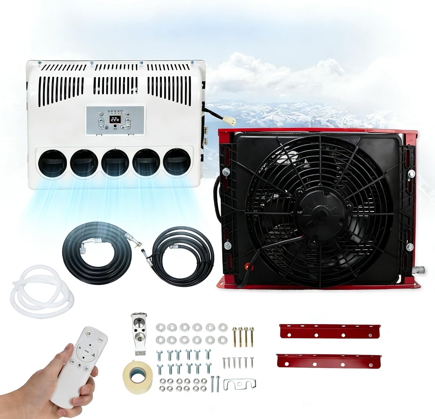 12V DC RV AC Unit, 11000 BTU Rooftop RV Air Conditioner, Universal Electric Automotive Cooling Air Conditioner Fit for Camper Van, Motorhome, Truck, Excavator, Off-Road Vehicle
