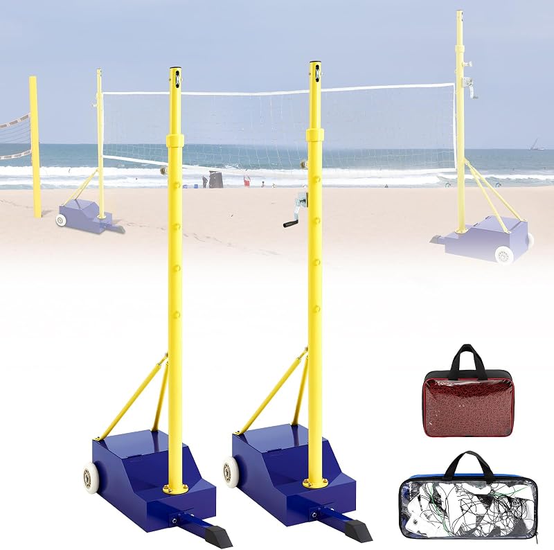 Volleyball Poles for Backyard with Net, Indoor Outdoor Heavy Duty Adjustable 4 Heights of 5-6.8 Foot with Wheels for Adults Stadium Garden